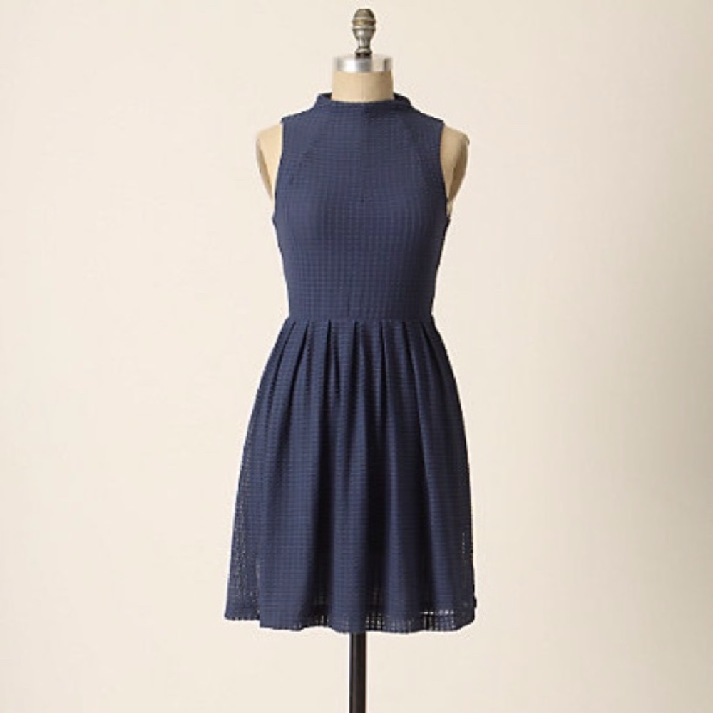 Deletta Anthropologie Cosgrove Blue Fit And Flare Textured Dress Size Small View 2